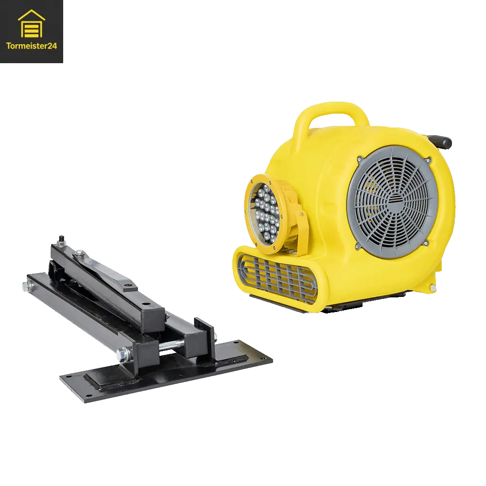 Verladeleuchte mit Lüfter, Docklight LED und Docklight Arm an einer Laderampe als Auswahlhilfe für sichere Dockbeleuchtung in der Verladetechnik