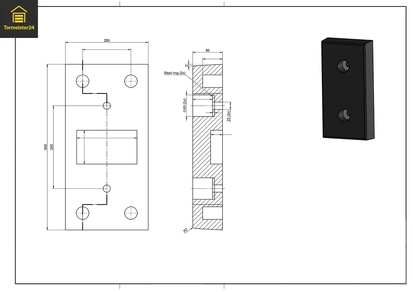 Anfahrpuffer 500 × 250 × 90 mm – Art. 2030001