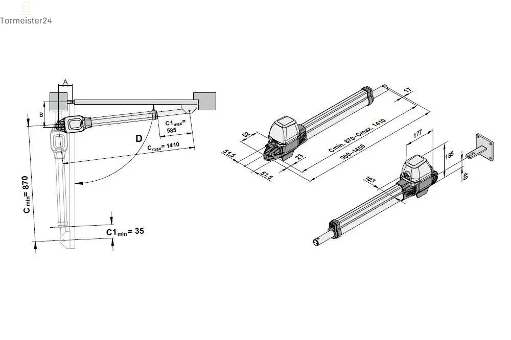 Drehtorantrieb für Tore bis 300 kg und 130° Öffnungswinkel