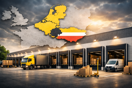 Logistikzentrum mit Verladerampen und Toren – Lieferung nach Belgien, Österreich, Luxemburg und Niederlande