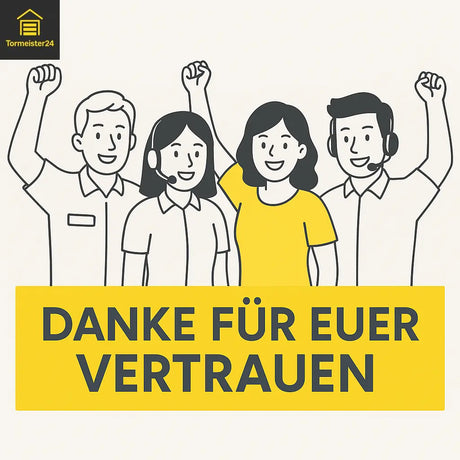 Titelbild Blogpost Tormeister24 – Danke an unsere Kunden mit Garage und gelben Akzenten