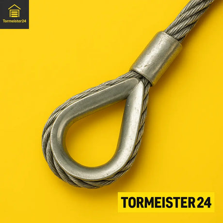 Nahaufnahme eines verzinkten Drahtseils mit Öse Tormeister 24