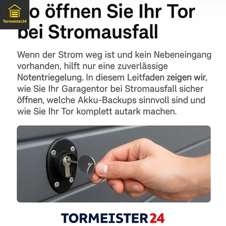 Außen-Notentriegelung an Garagentor montiert mit Schlüssel im Schloss