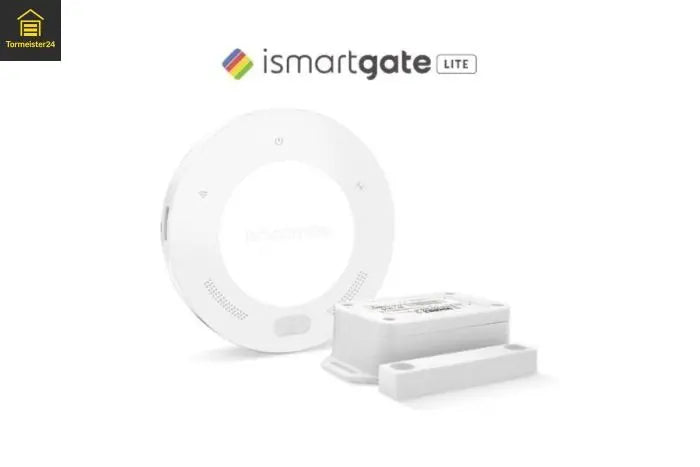 Smartphone steuert ein Garagentor per App mit Smart-Home-Gateway, Torstatus und sicherer Komfortlösung für moderne Garagen.