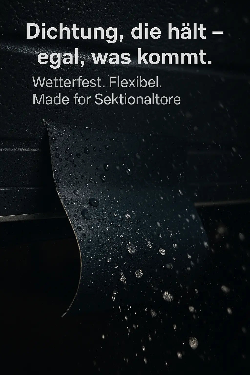 Nahaufnahme Rolltor-Dichtung mit Wassertropfen – zeigt wetterfeste Qualität.