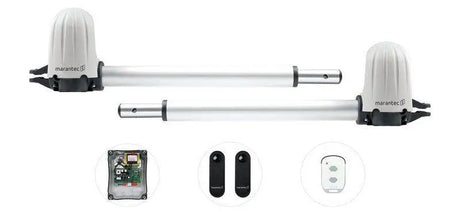 Comfort KST3224 Drehtorantrieb Set zweiflügelig

Motor-Aggregate ohne Encoder Comfort KST3224

Control CBX20224L mit bi·linked Funk

Handsender Digital 572 für Marantec KST3224

Comfort KST3224 UV-beständiges Gehäuse

Lichtschranke LS22 im Lieferumfang

Ease of installation Tor- und Pfeilerwinkel

Softstart und Hinderniserkennung eingebaut

24 V DC Motor mit 1400 N Kraft

Marantec KST3224 Steuerungseinheit